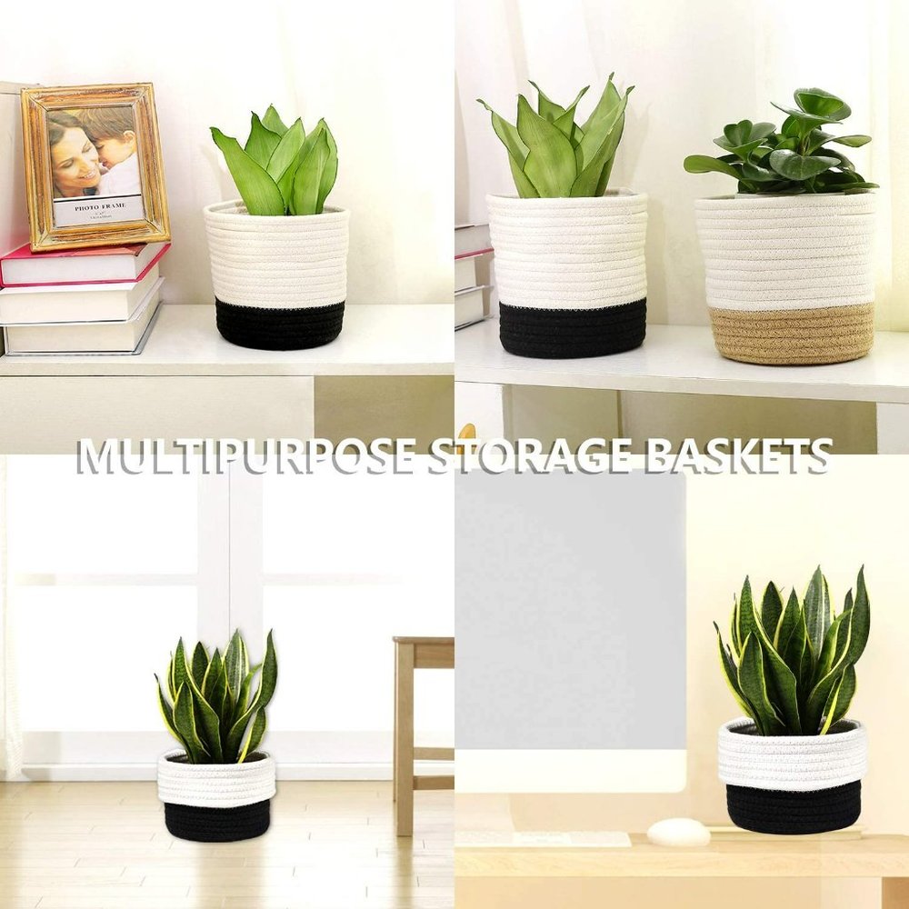 Cotton Rope Woven Plant Basket, Storage Organizer Basket (H 6.75" x W 6.5") - Picture 6 of 7